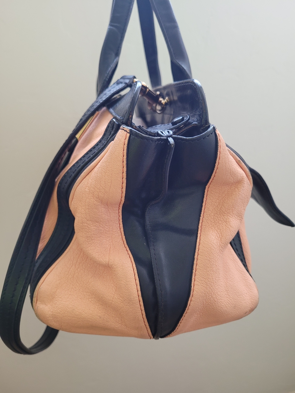 Chloé Black & Sunrise Peach Leather Medium Alice Satchel Bag Crossbody - Picture 6 of 16